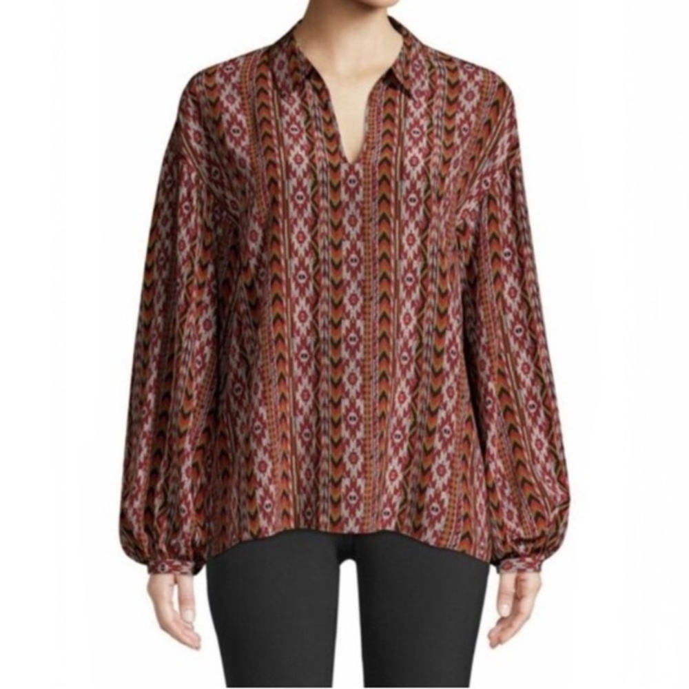 Lafayette 148 Aztec print silk blouse size medium